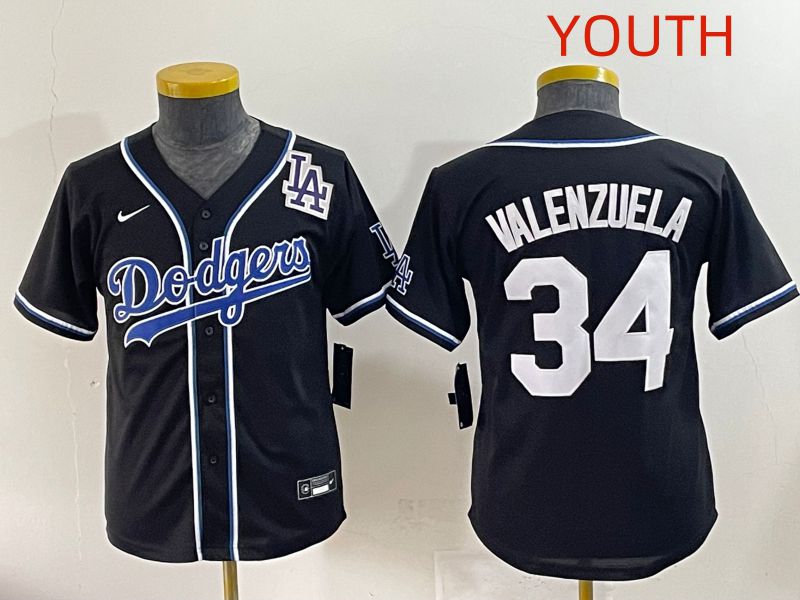 Youth 2025 Los Angeles Dodgers #34 Valenzuela Black Three generations Fashion Nike MLB Jersey style 11->youth mlb jersey->Youth Jersey